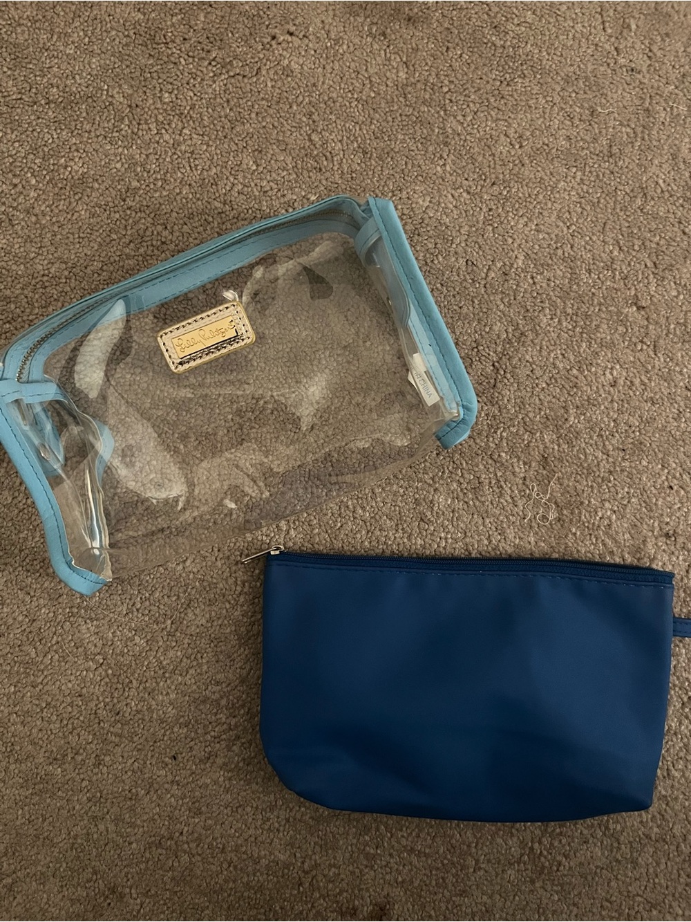 Lily Pulitzer Clear Pencil Pouch, Makeup Bag with Light Blue Trim